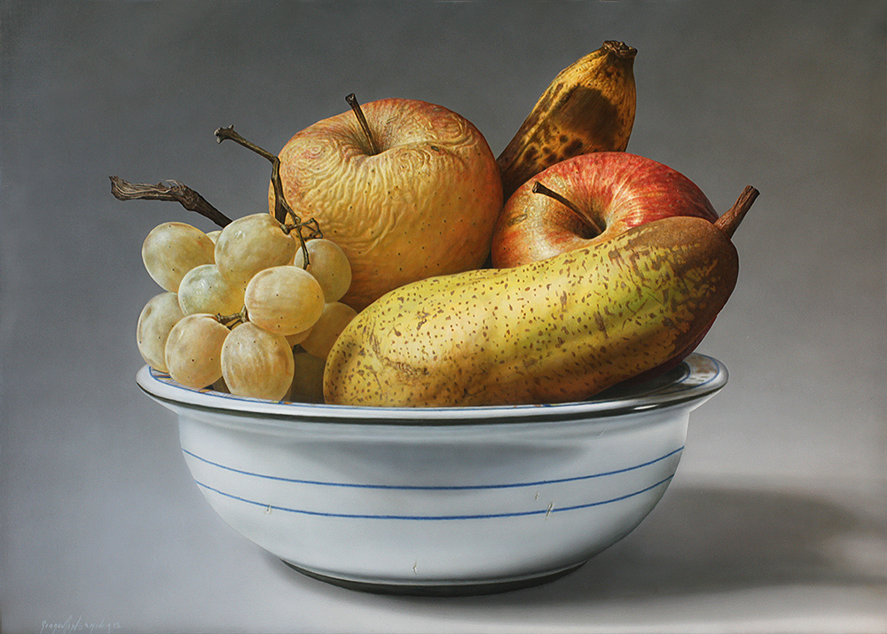 Gioachino Passini - Frutta in una ciotola raccolta - acrilico su tela cm 100x140 - anno 2012