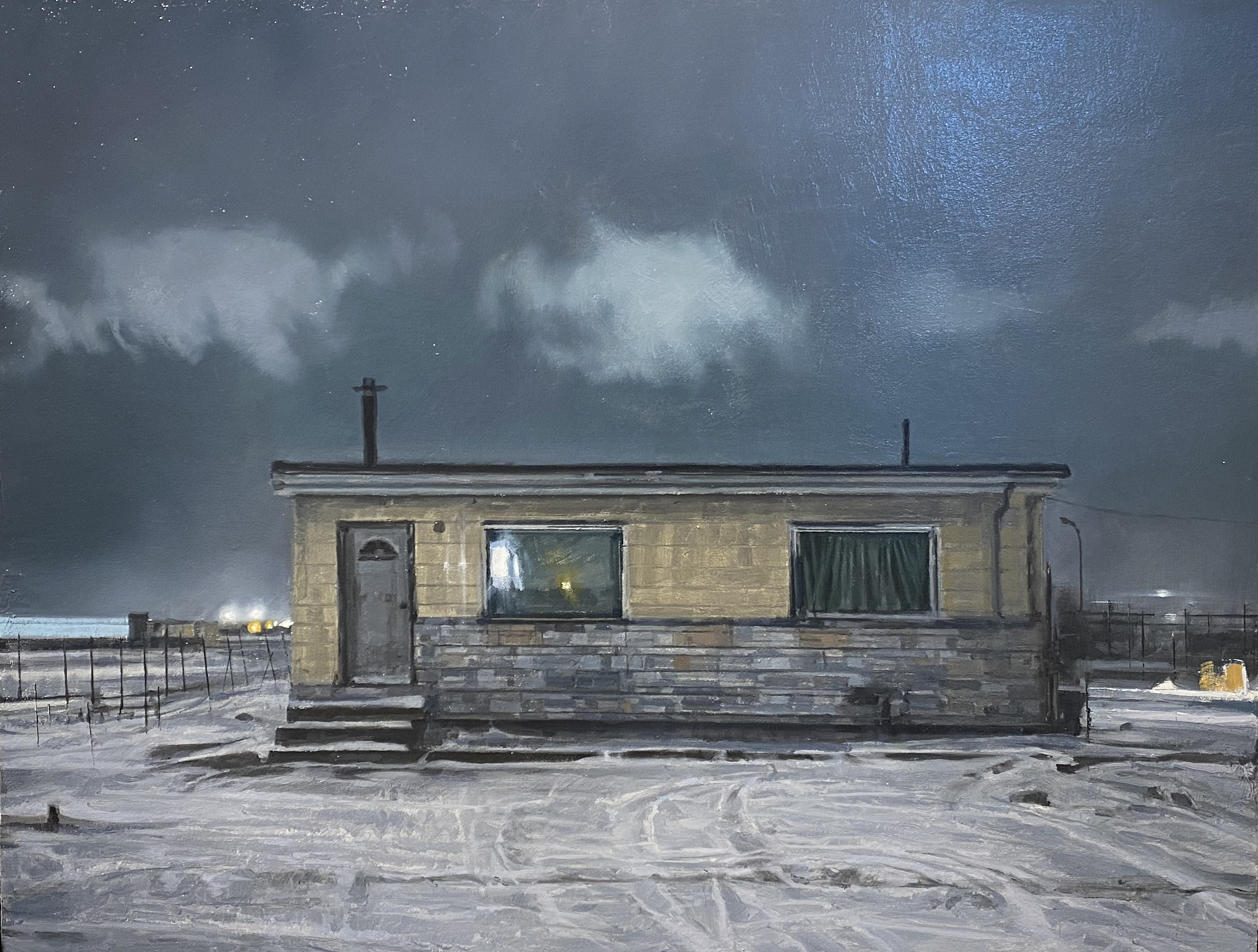 Nicola Nannini - Notte neve e riverberi - Olio su tela incollata su tavola - cm 33x43 - Anno 2021