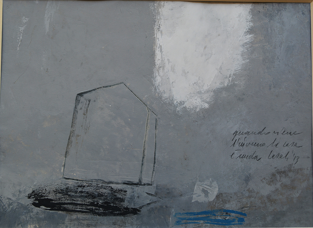 Alfredo Casali - Quando viene l'inverno la casa è nuda - olio su carta cm25x35 - Anno 2013